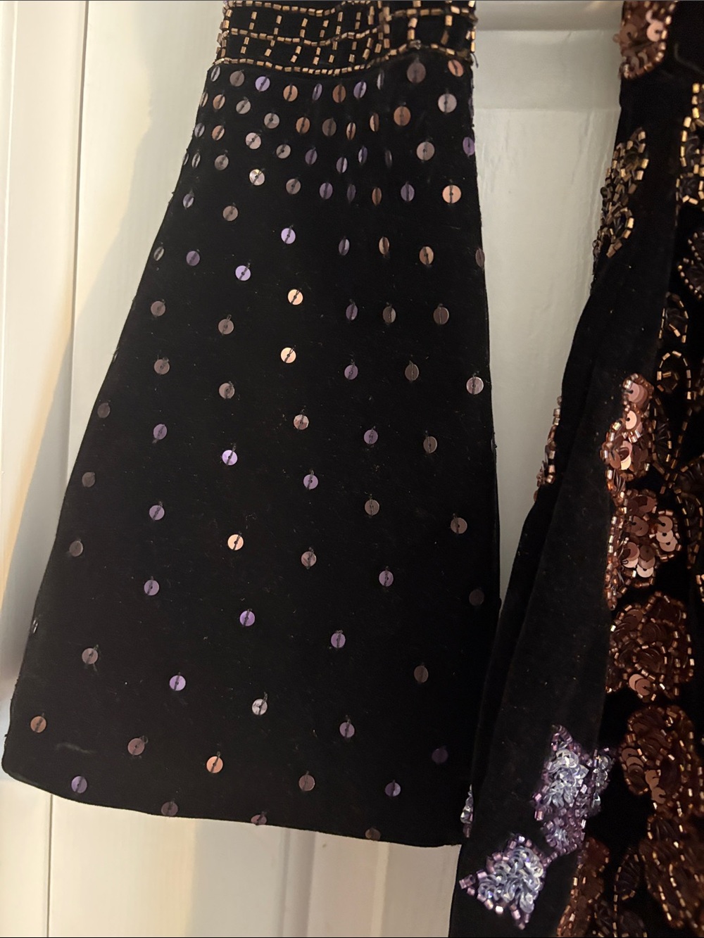 NASTY GAL BLACK, ROSE GOLD & BLUE SEQUIN JUMPSUIT. SIZE 4. BACK LACEUP & ZIPPER. - Picture 8 of 14